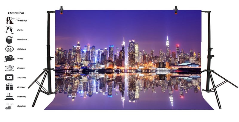 LFEEY 5x3ft New York City Night View Photo Backdrop American City Landscape Famous Landmark Skyscrapers Background for Photography Studio Props - Image 3